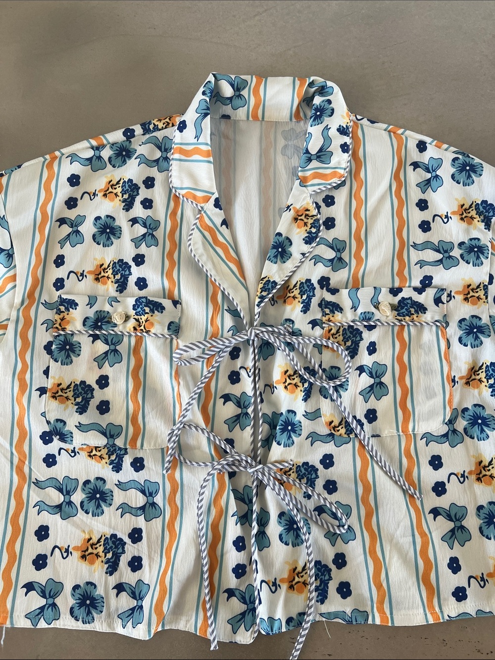Women’s Floral Stripe Lounge Set - Blue & Yellow - Picture 7 of 11